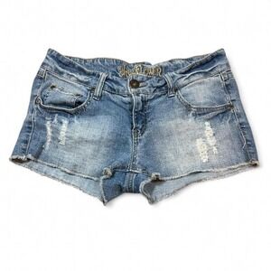 Y2K Micro Cut Off Denim Shorts Ripped Distressed Womens 9